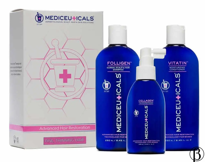 Hair Restoration Kit for Women Fine (Folligen, Cellagen, Vitatin) | набір для стимулювання росту волосся для жінок, нормальне волосся MEDICEUTICALS