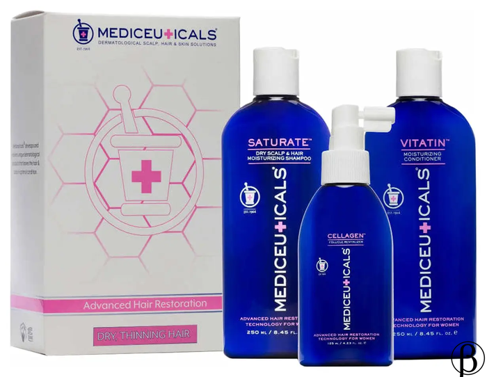 Hair Restoration Kit for Women Dry (Saturate, Cellagen, Vitatin) | набір для стимулювання росту волосся для жінок, сухе волосся MEDICEUTICALS